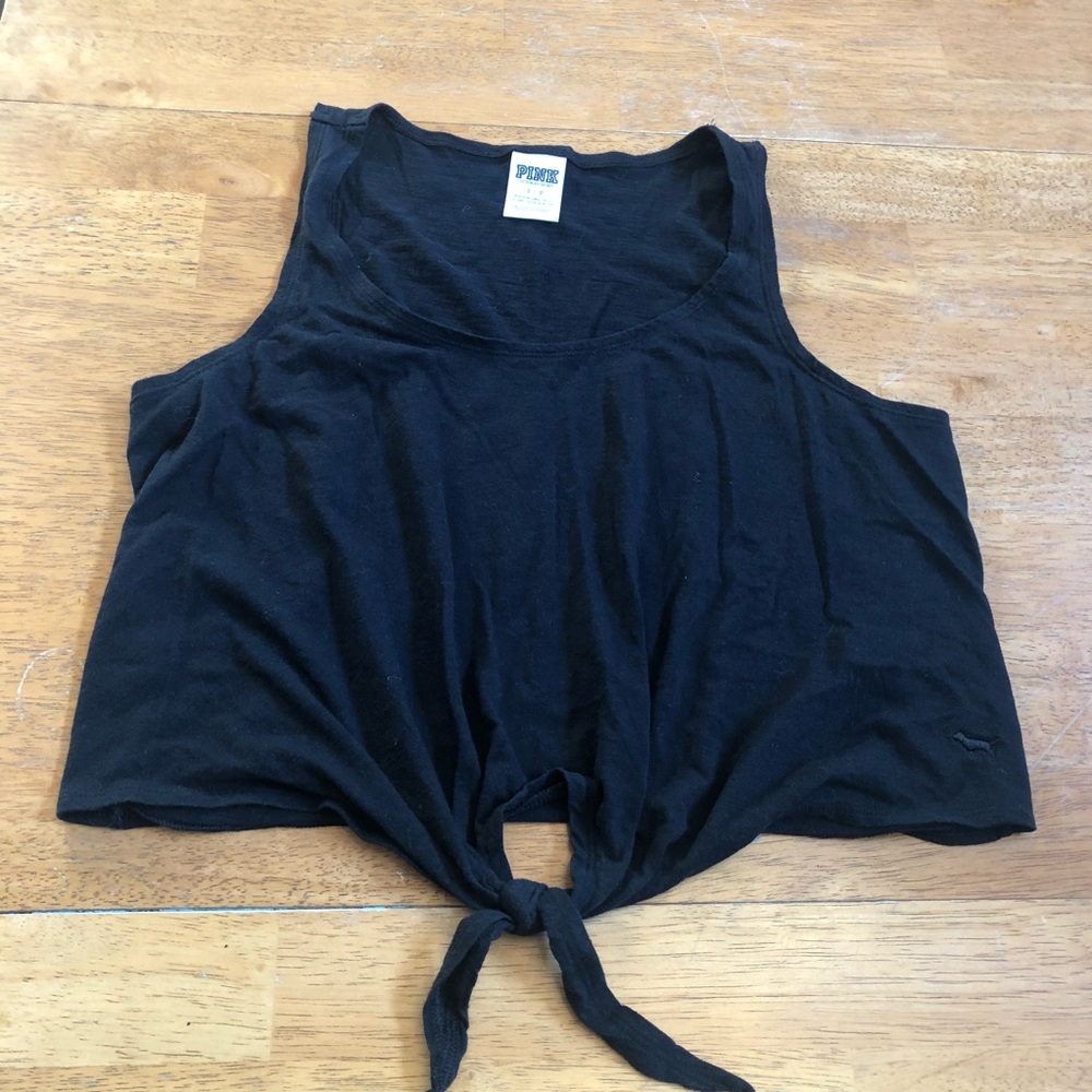 Pink classic black tank top with front tie cute S